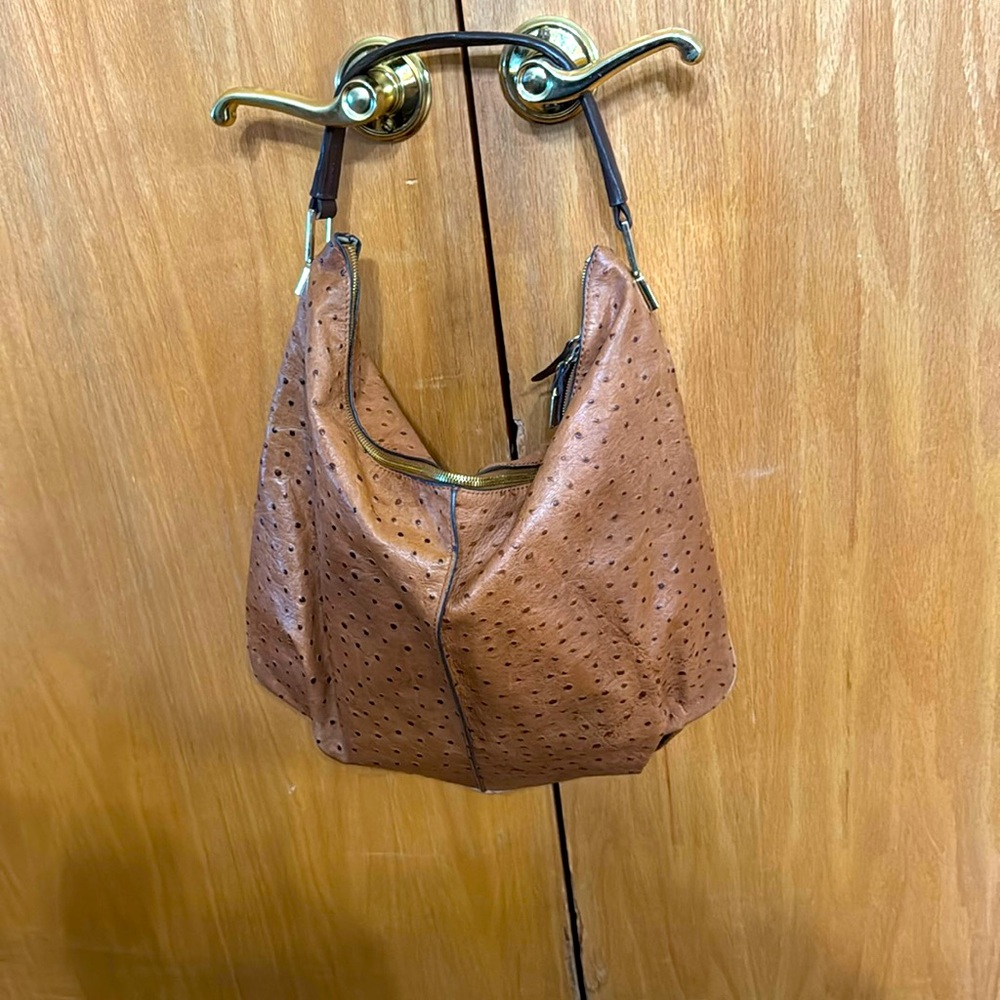 Large G.I.L.I Real Leather Faux Ostrich Purse